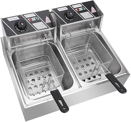 Modern India Kitchenware 12 Litre Double Electric Deep Fryer, Stainless Steel Commercial Kitchen Appliance with Temperatur...
