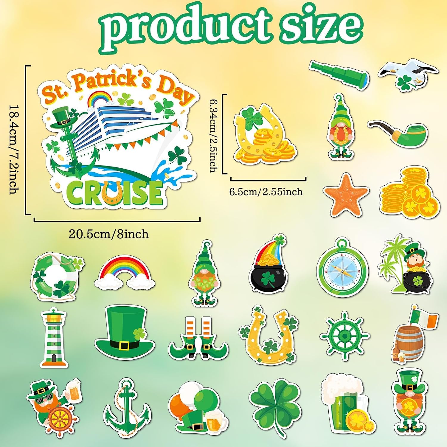 26pcs St. Patricks Day Cruise Door Magnets Decorations, Shamrock Gnome Cruise Ship Door Magnetic for Car Fridge Refrigerator Patricks Party Anchor Cabin Stickers Decals Supplies Favors image 2