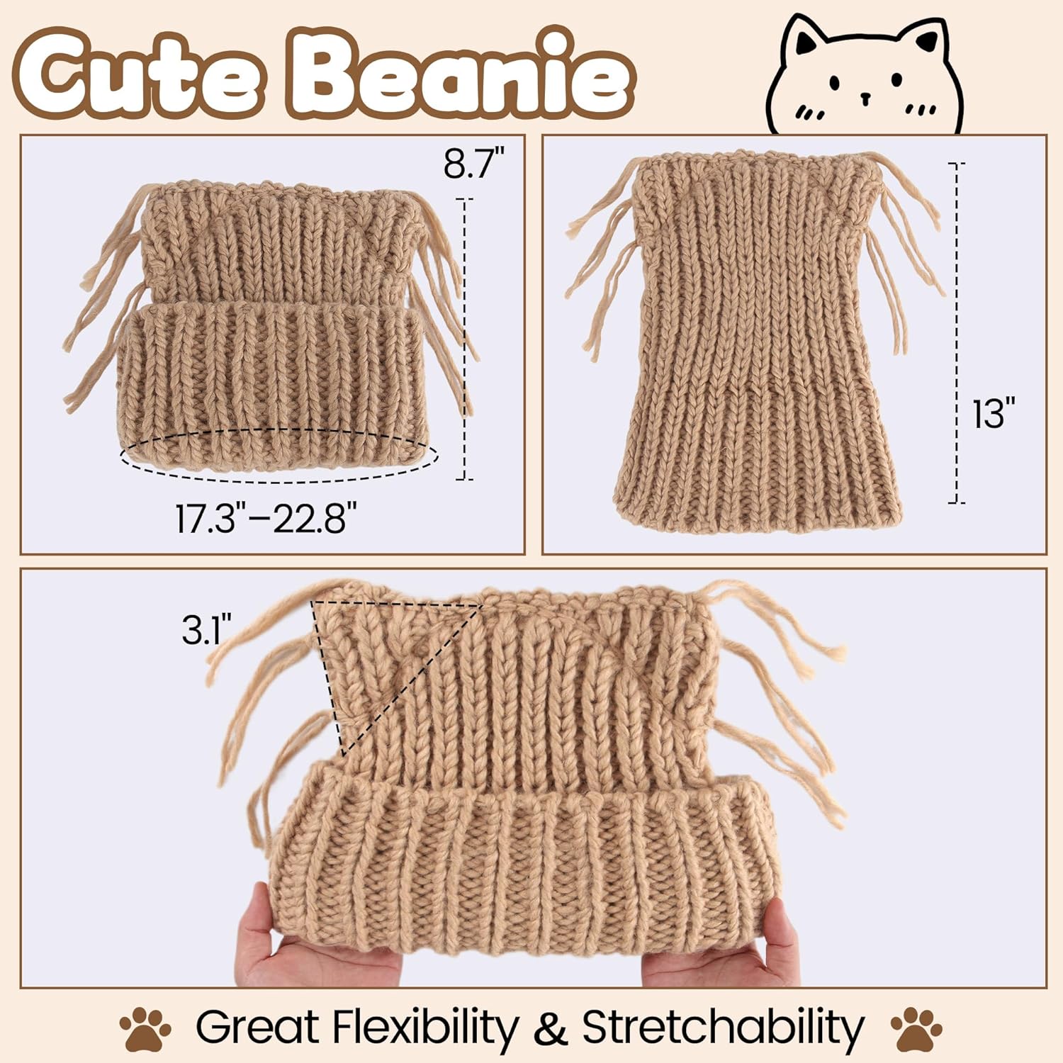 Babalet Cat Ear Beanie for Women Warm Winter Cap Chunky Knit Crochet Hat Slouchy Fox Hat Women Winter Trendy Headwear - Image 3