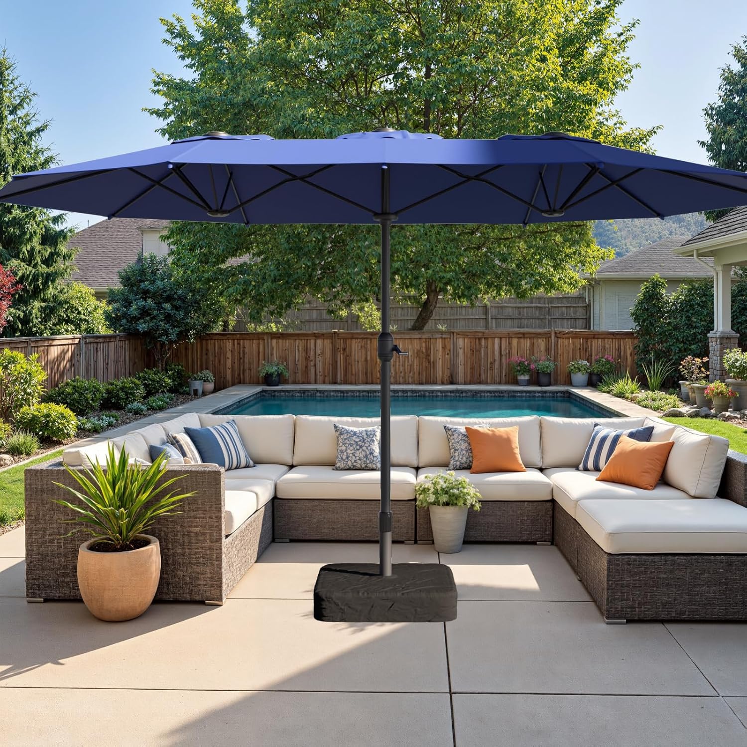 15ft Double-Sided Outdoor Patio Umbrella, Table Umbrellas with Steel Ribs, Easy Crank, Market Umbrella for Backyard & Pool