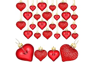 24 Pack Red Heart Ornaments - Perfect Valentine's Day Decorations