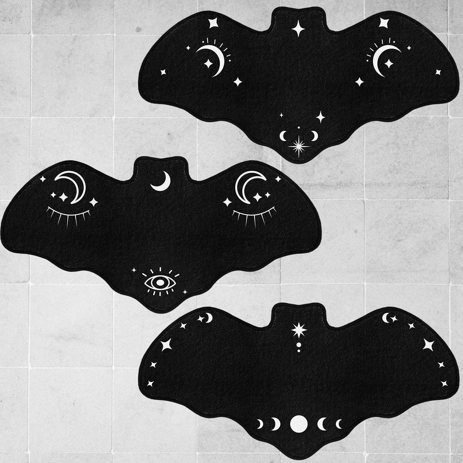 Harloon 3 Pcs Bat Rug Gothic Bathroom Mat 16 x 32 Inch Spooky Rug Gothic Bath Mat Horror Goth Door Mat Decoration for Indoor Outdoor Home Bedroom