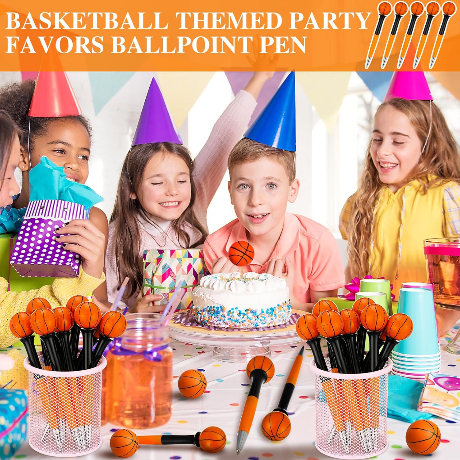 Sayglossy 30 Pcs Basketball Baseball Softball Sports Themed Writing Ballpoint Pens for Birthday Office Desk Reward Supplies(Basketball)