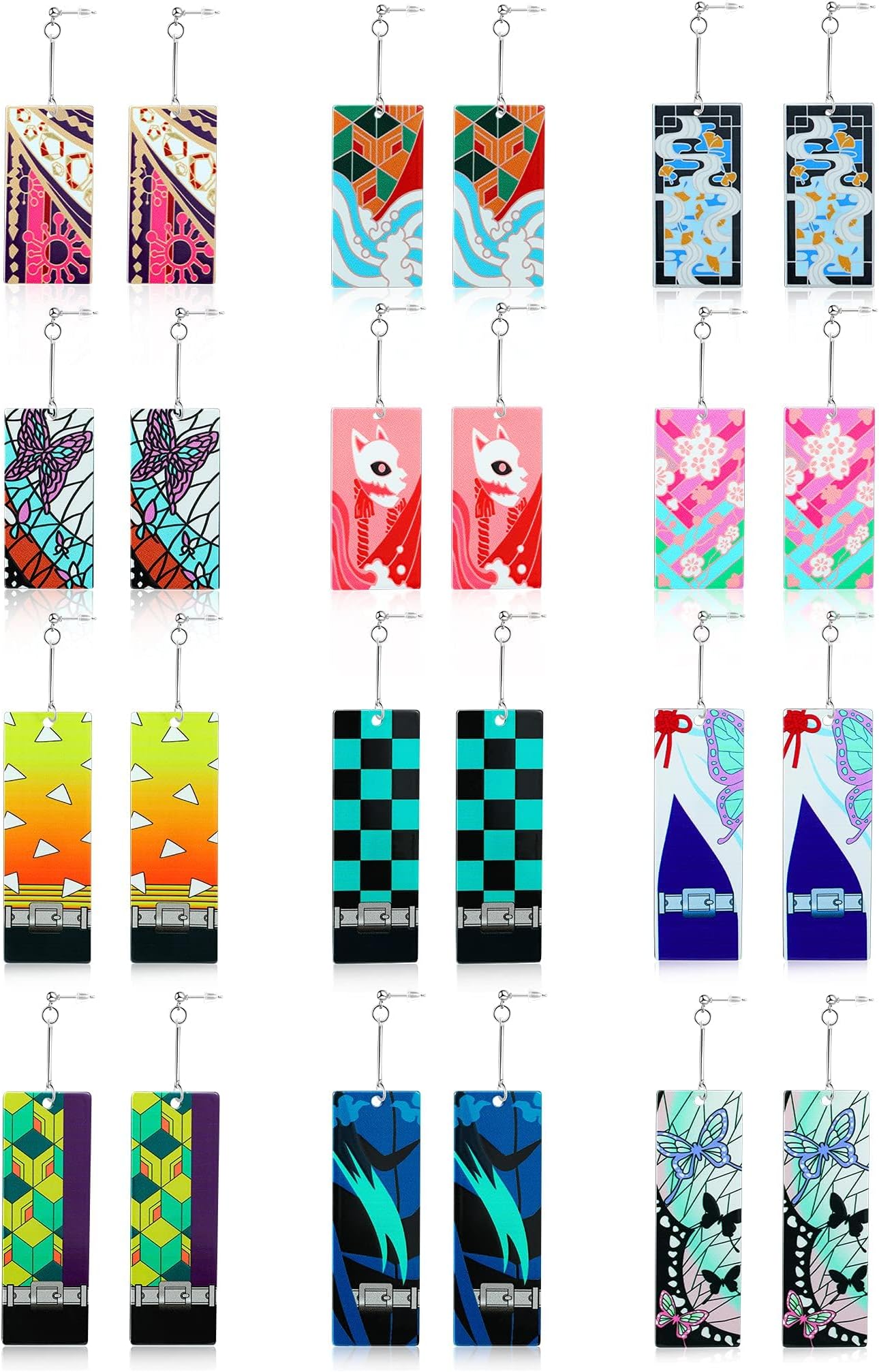 NALACALNALACAL 12 Pairs Women's Tanjiro Anime Demon Slayer Earrings - Cosplay Fashion Double-Sided Acrylic Alloy Resin