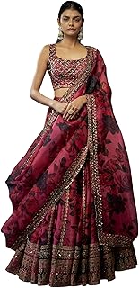zeel clothing Women's Sequins Zari Embroidered Organza Designer Lehenga Choli with Dupatta (7072-Pink-Womens-Lehenga-Choli-New; Free Size) (Pink)-picture-13