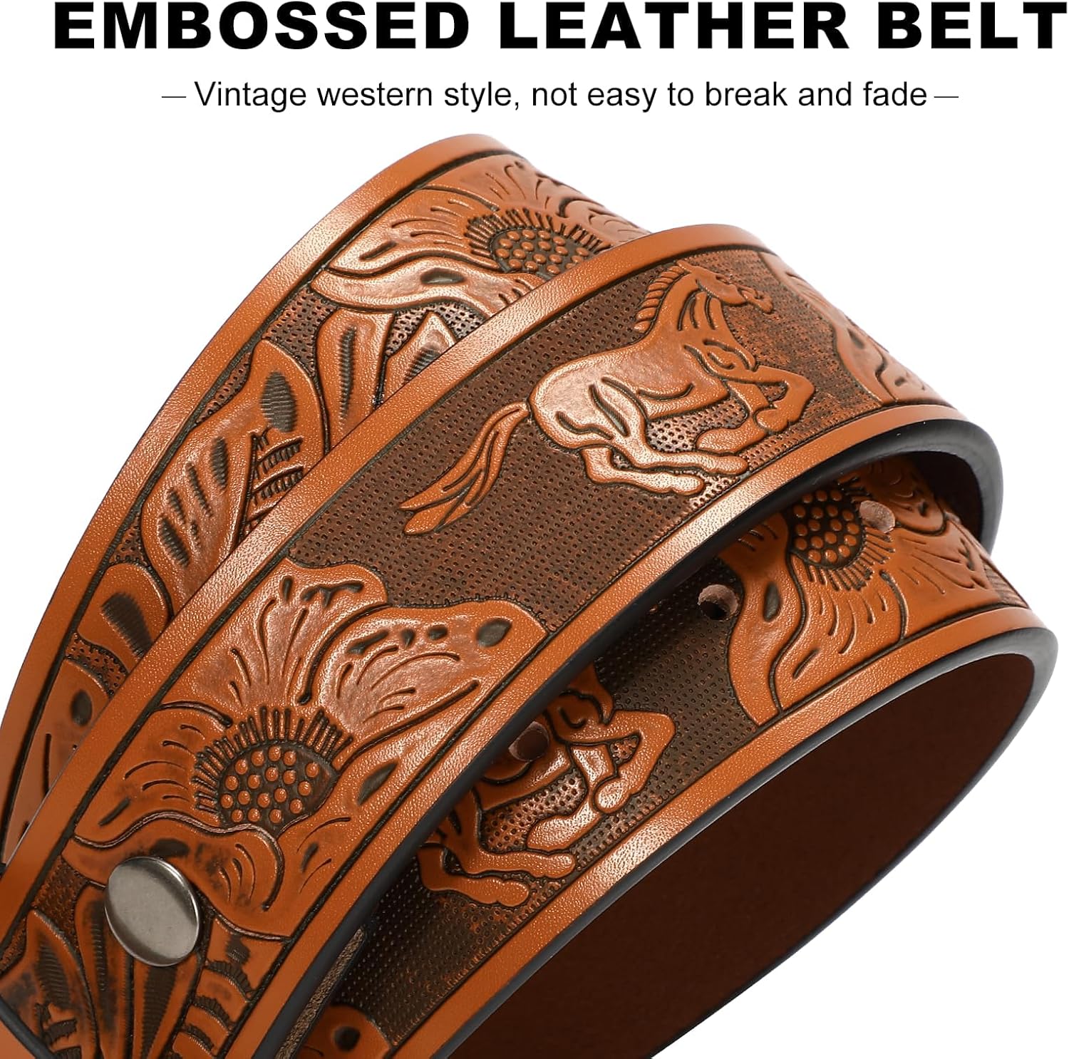 Cowboy Western Belts for Men Woman, Cowboy Cowgirl Belt Embossed Western Country Buckle Leather Belts for Jeans - Image 4
