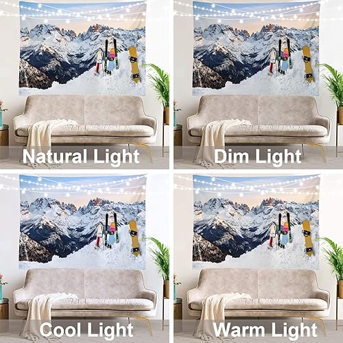 Miniatura 6 de Shrahala Tapiz de pared blanco de nieve de invierno, colorido tapiz grande para colgar en la pared, tapiz decorativo de fibra de poliéster,