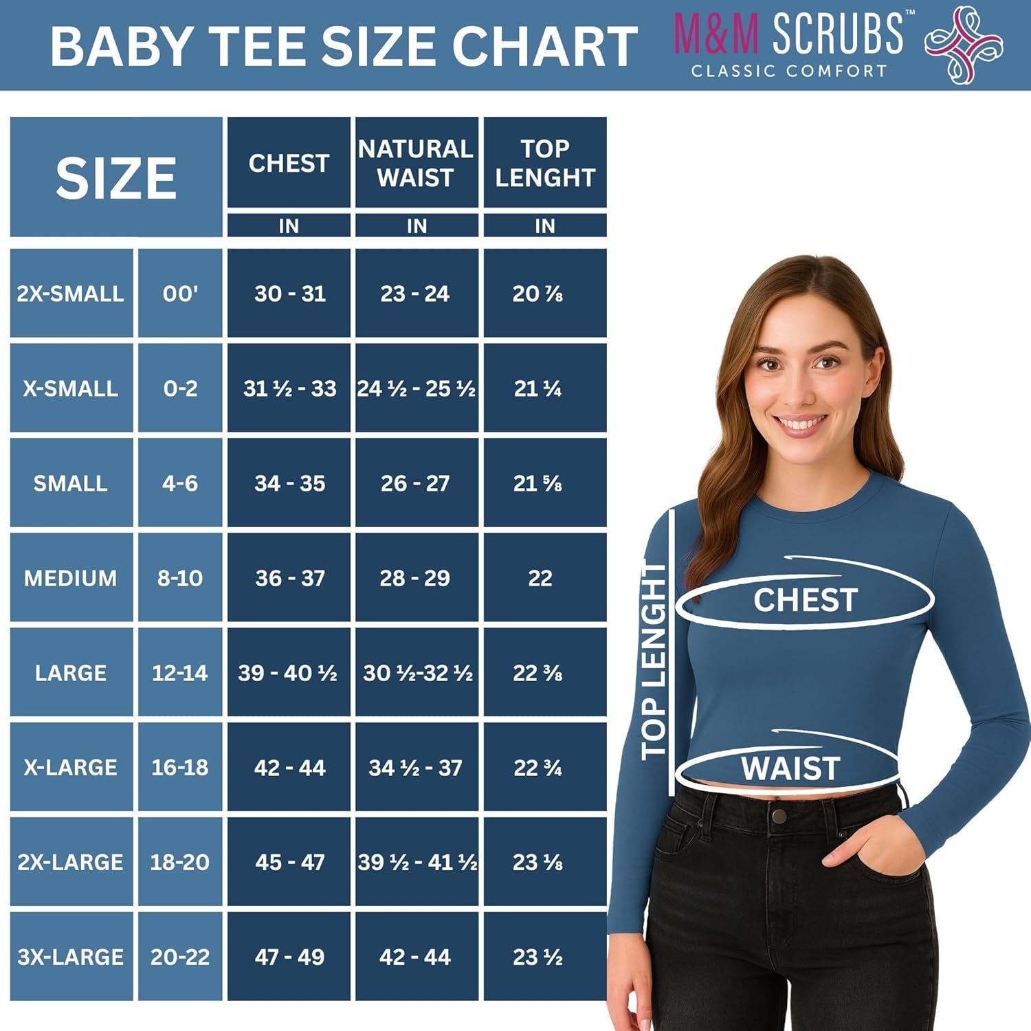 M&M SCRUBS Women's Long Sleeve Baby Tee Crop Tops Y2K Neck Super Stretch Casual, Workout Shorts T-Shirts - Image 4