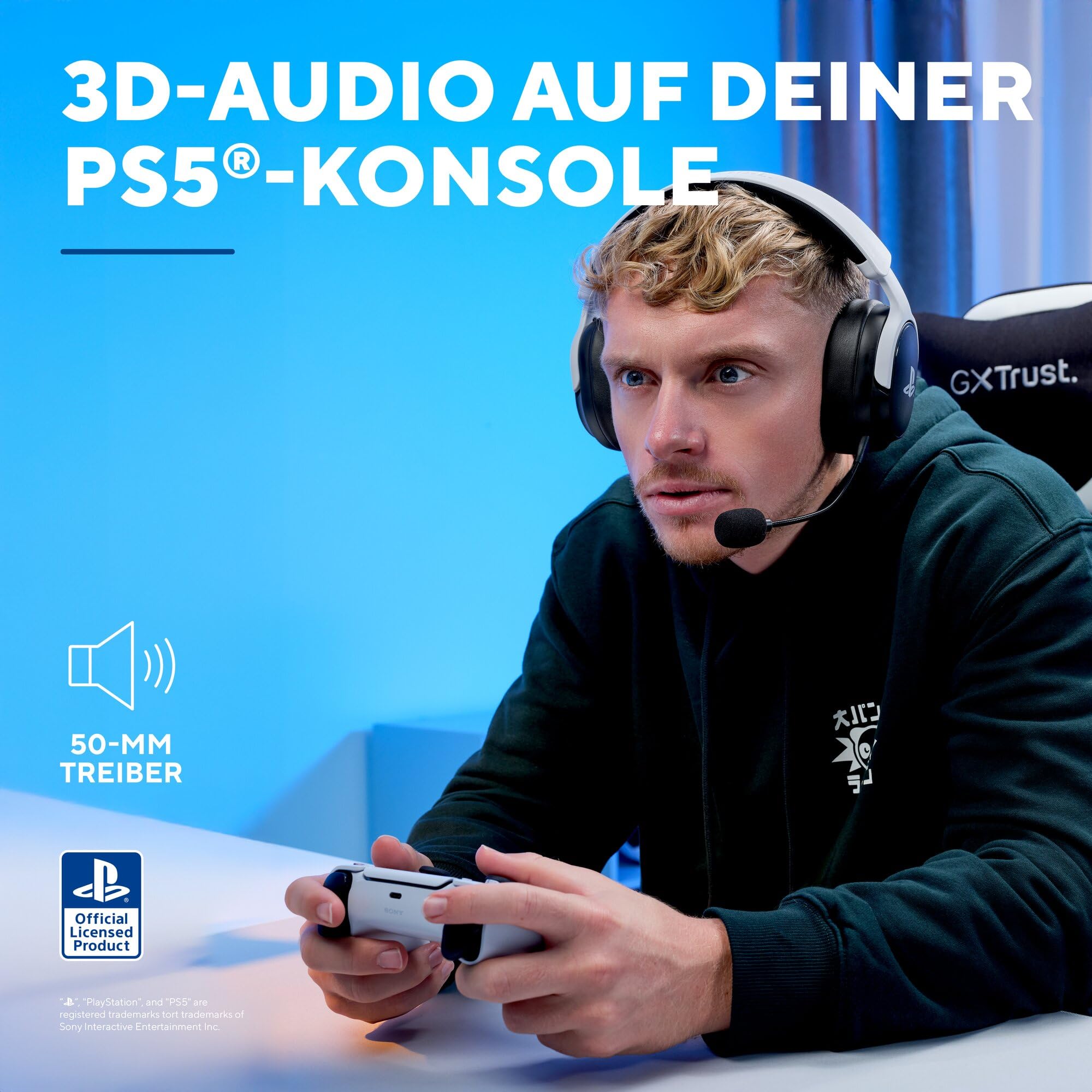 499BW Forta Kabelloses Gaming Headset Offiziell Lizenziert für PlayStation 5, Niedriger Latenz, 2,4G USB Empfänger, 50mm Treiber, 55H Akkulaufzeit, Headset PS5 mit Mikrofon, Schwarz/Weiß - 5