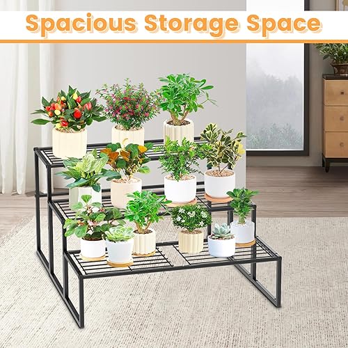Miniatura 7 de Soporte de metal de 3 niveles para interiores y exteriores, soporte para macetas múltiples en maceta, estante para plantas, estantería de exhibición