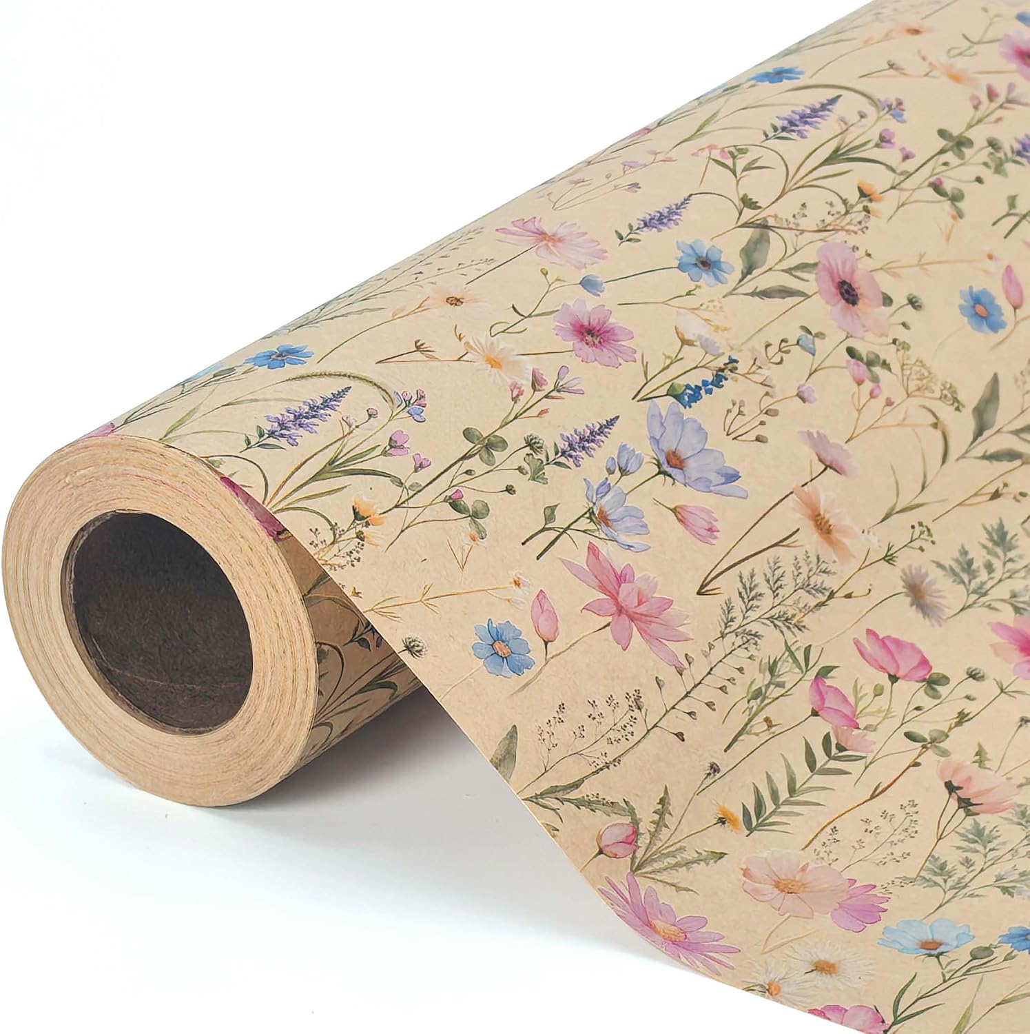 LIVOTA Kraft Floral Wrapping Paper Roll, 17 In x 16.5 Ft for Gift Wrapping