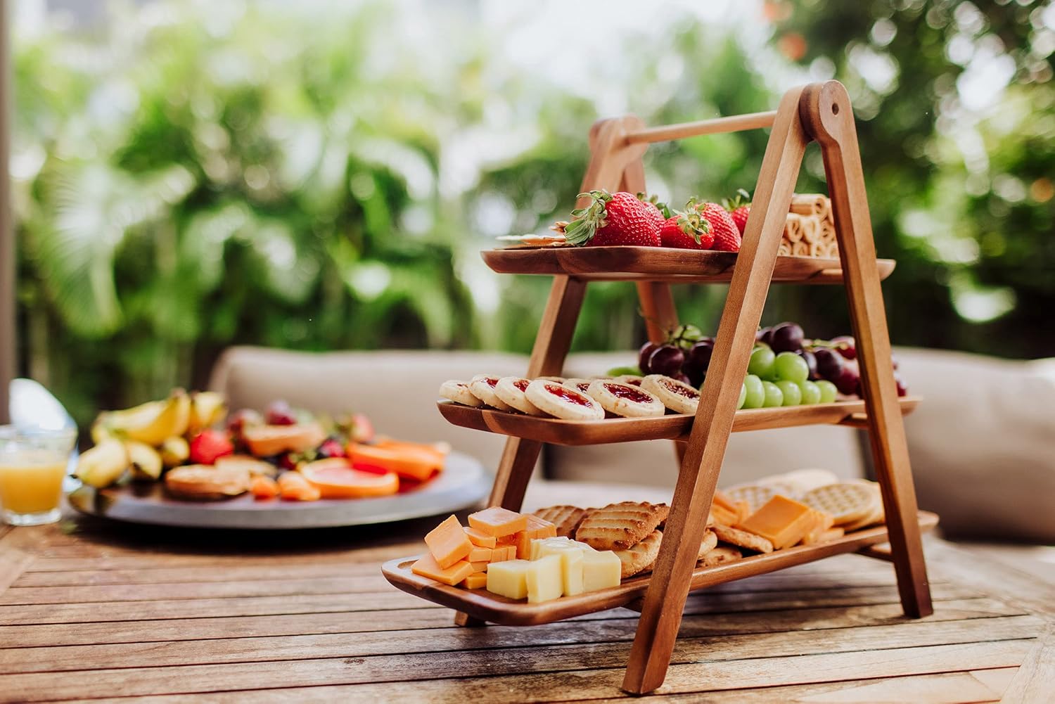 PICNIC TIME NCAA 3 Tiered Serving Tray, Charcuterie Boards, Wood Serving Platters, (Acacia Wood)