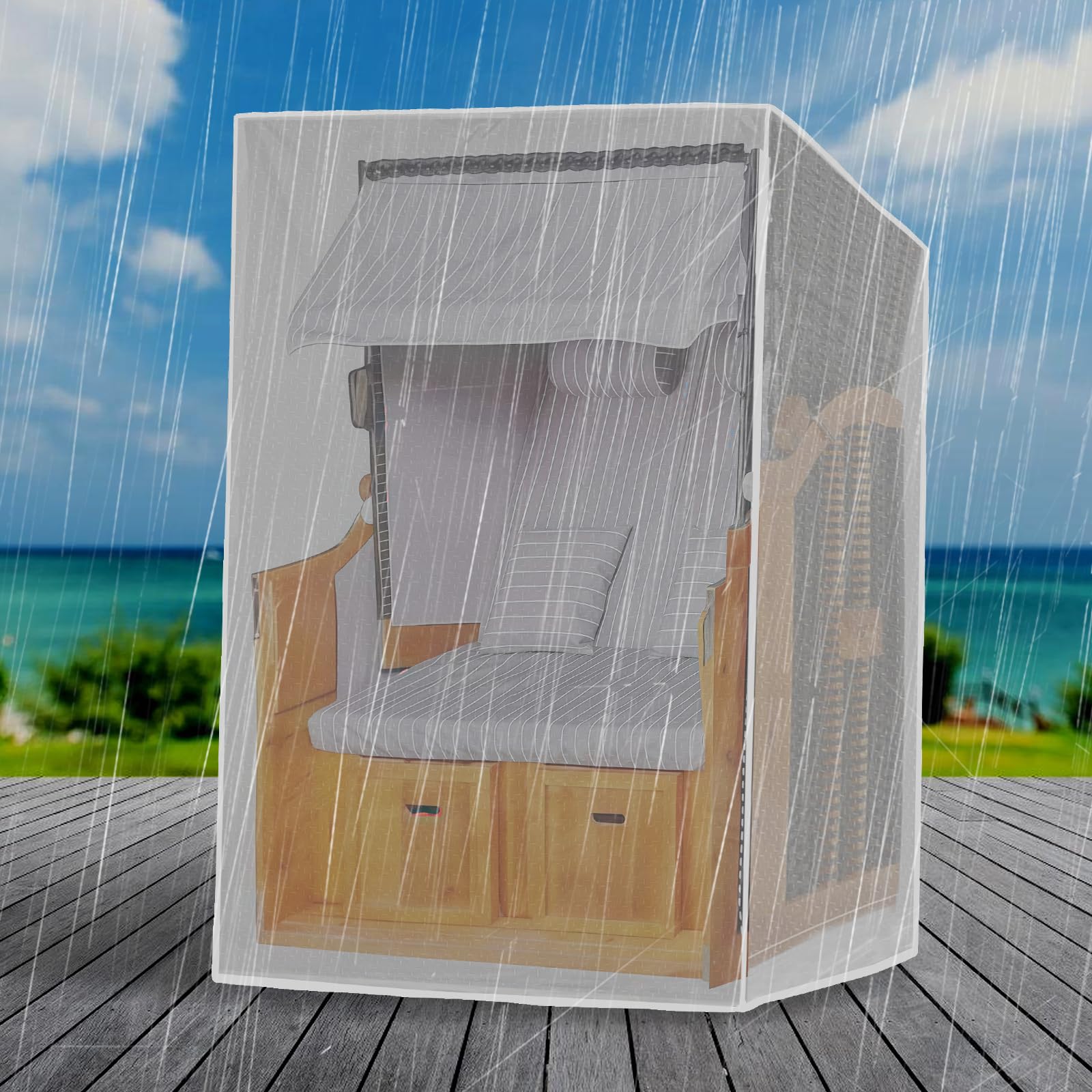 Funda protectora para sillón de playa, funda protectora para sillón de playa, impermeable, resistente al polvo, protección UV y resistente al desgarro, 125 x 90 x 165/135 cm, transparente