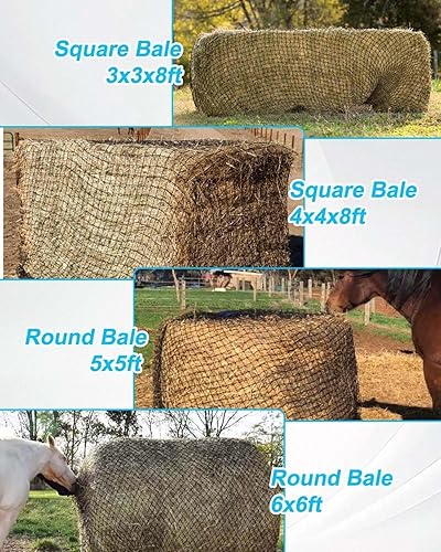 6x6Ft Round Bale Hay Net, Knotless Slow Feeder Hay Net Fits Round Bales 4x4 5x5 6x6ft and Square Bales 3x3x8 4x4x8 5x5x8ft for Horses Cattle Sheep with 1.75in Holes(5x5Ft)