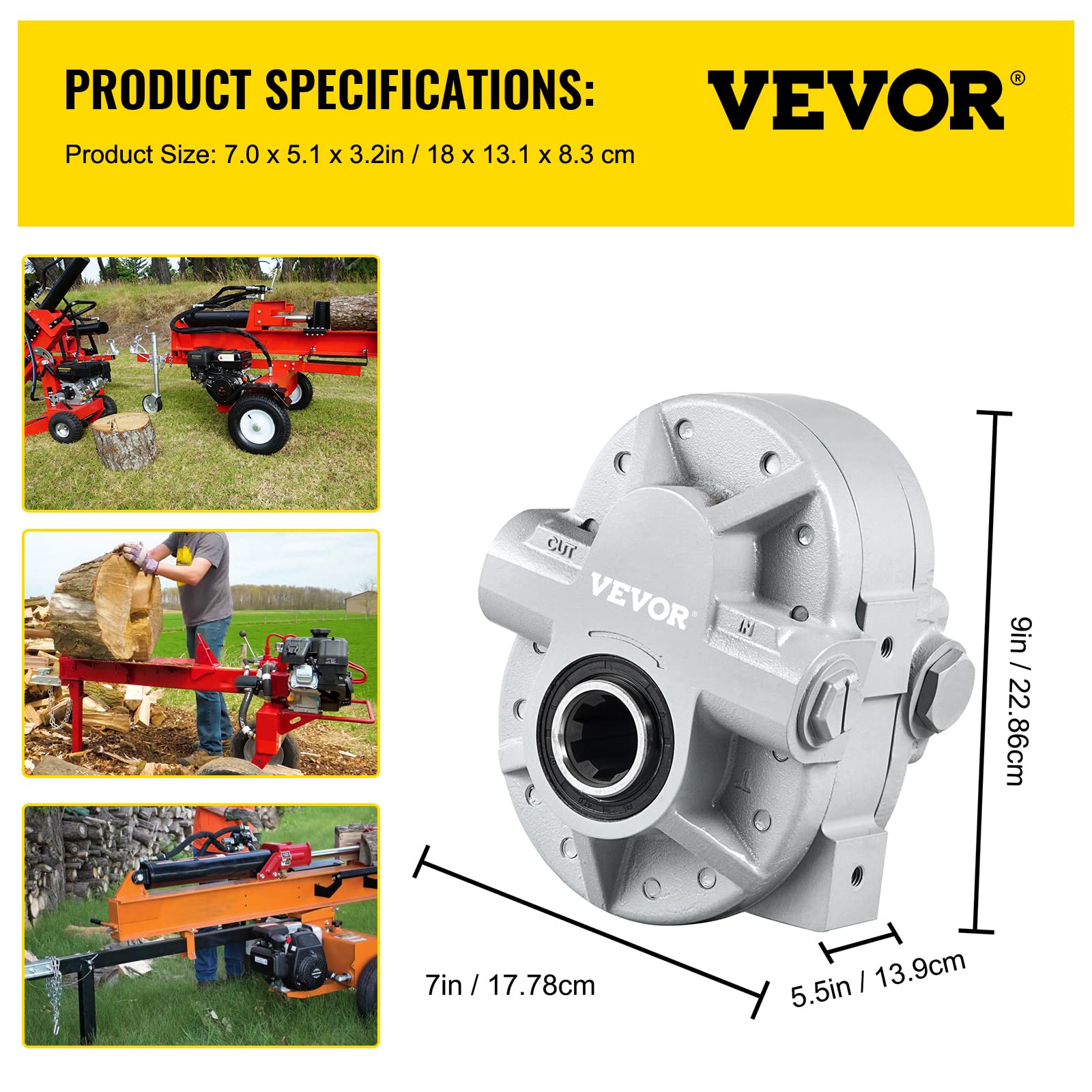 VEVOR Hydraulikpumpe 16,6 GPM Hydraulikmotor 540 U/min Holzspalter 2500 PSI Hydraulikspalter SAE 12 Auslassanschluss Hydraulikpumpe für Holzspalter für LKW-Heckklappenlift, Scherenlift, Kippanhänger