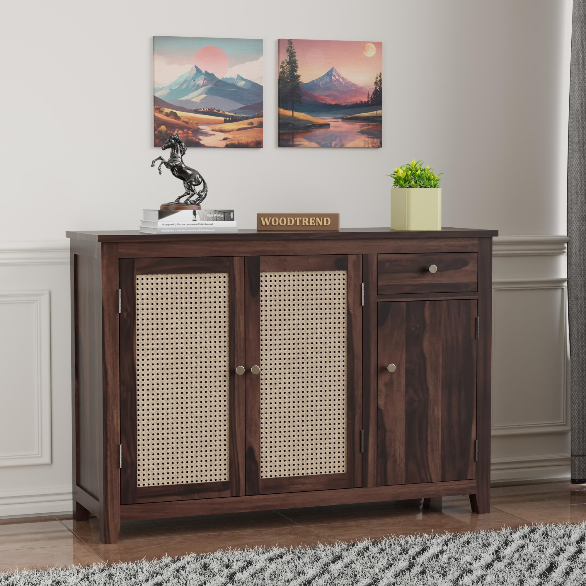 WOODTREND Solid Sheesham Wood Kitchen Cabinet with Multiple Shelves for Kitchen/Storage Solid Wood Kitchen Cabinet-image-0