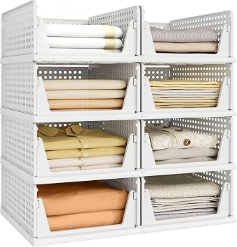 Pinkpum 8 Pack Closet Organizer Storage Bins Stackable Plastic Drawer Shelf
