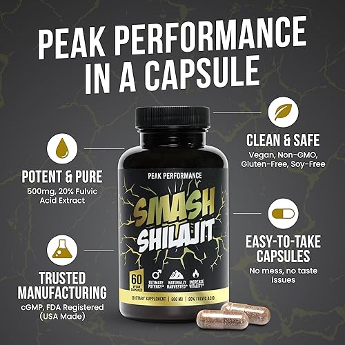 Miniatura 3 de Smash Himalayan Shilajit Cápsulas de 500 mg de administración | 20% extracto de ácido fúlvico | 60 cápsulas veganas (30 porciones) | Suplemento de