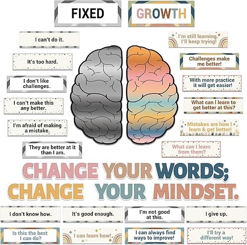 ZOIIWA Tablero de anuncios boho Rainbow Growth Mindset, póster inspirador de mentalidad de crecimiento, póster bohemio motivacional para profesores,