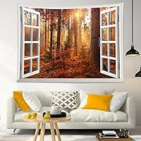 Vista 28 de HVEST Tapiz de otoño para colgar en la pared, diseño rústico de calabaza, Acción de Gracias, bosque de arce, paisaje natural para sala de estar