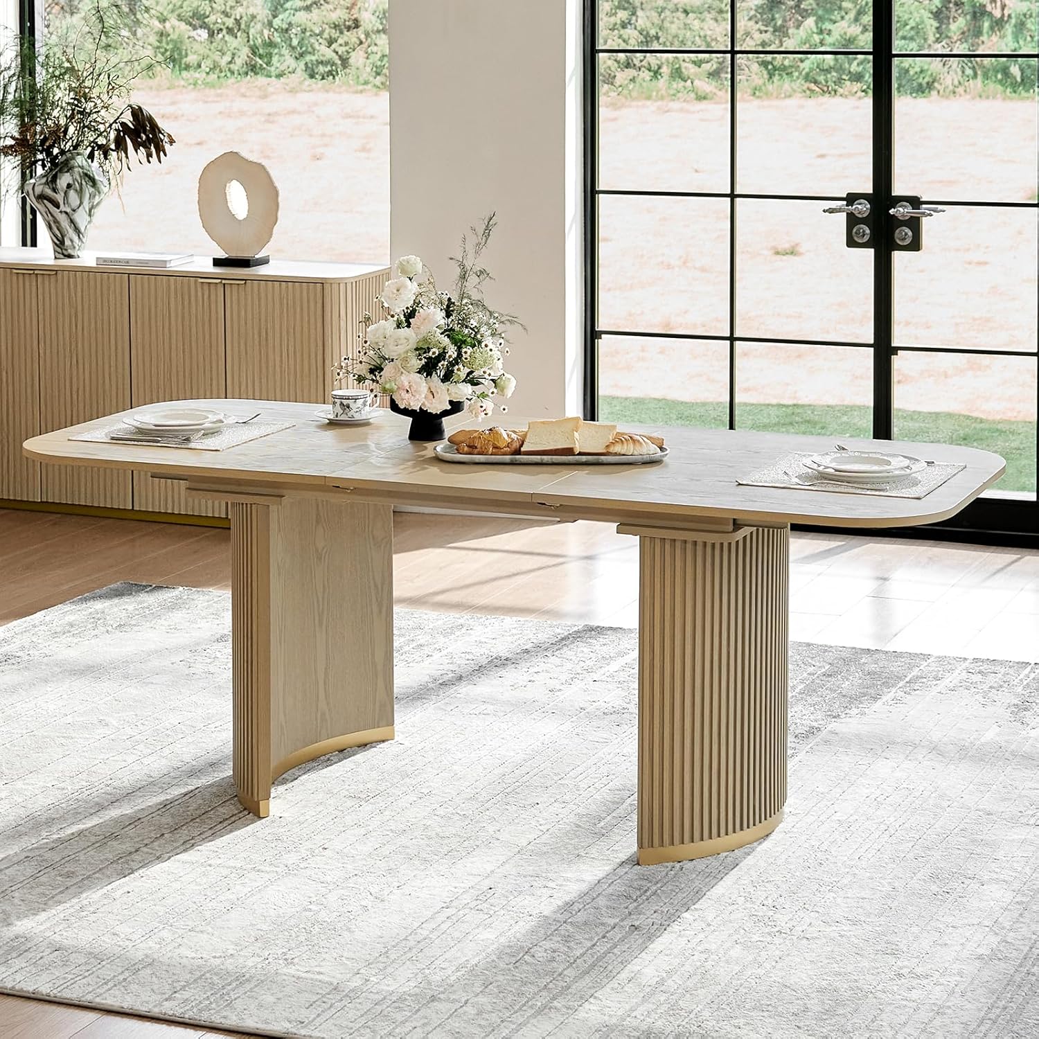 Amazon.com - TerraSafe Modern Extendable Dining Table, Light Oak Wood ...