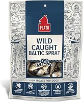 Plato Pet Air-Dried Baltic Sprat Fish Dog Treats - Single Ingredient, Omega 3 & 6 for Skin, Coat & Digestion - Wild Caught 7.5 oz