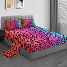 Pamnest Full Size Bed Sheet Sets, Colorful Neon Leopard Soft Microfiber 4 Pcs Bedding Sets for Kids and Adults Bedroom Bed Decor, Cheetah Rainbow Psychedelic Flat, Fitted Sheet and 2 Pillowcases