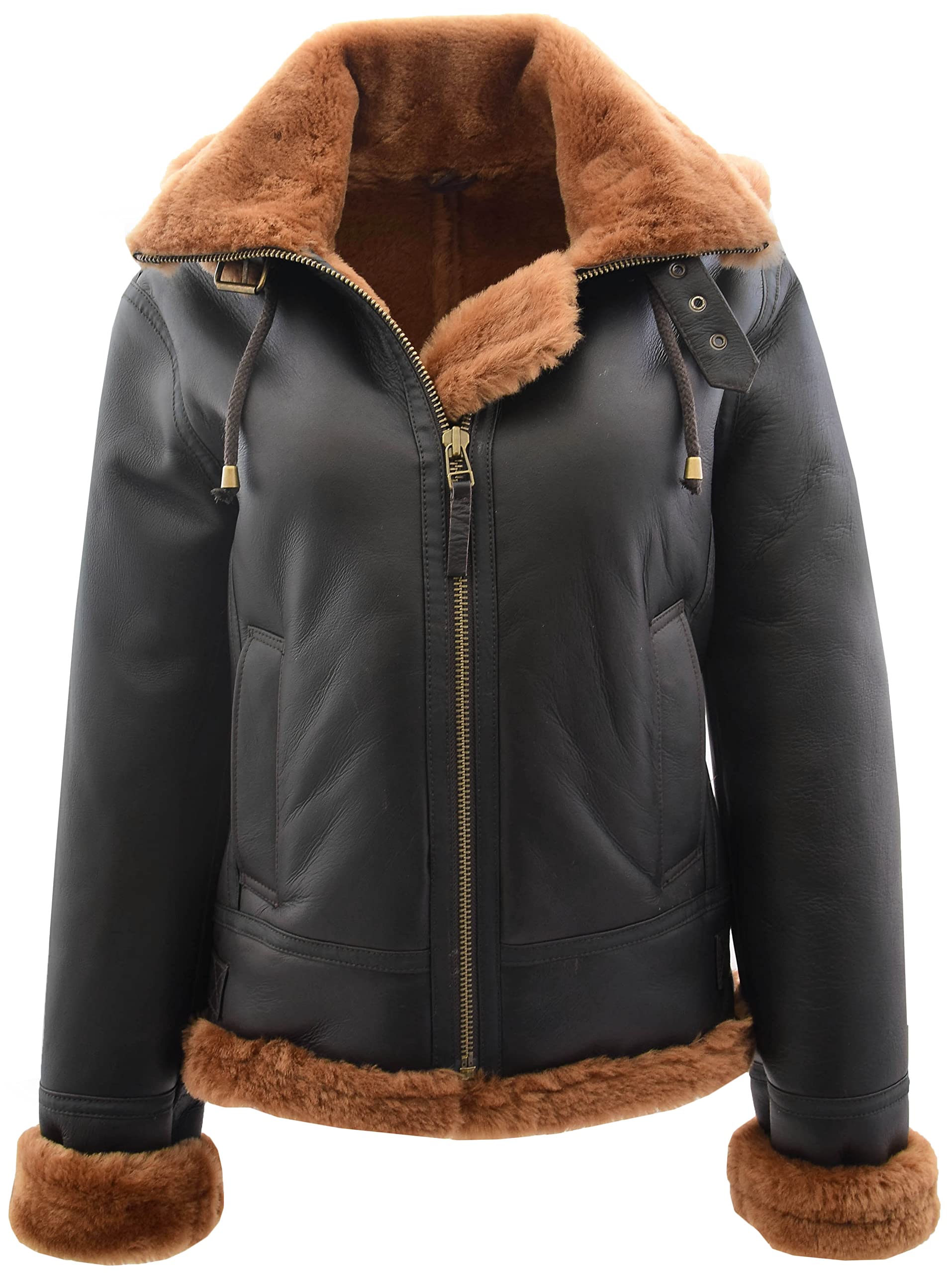 House Of Leather Womens Real Sheepskin B3 Hooded Jacket Aviator Pilot Style Naomi (18, Brown Ginger)