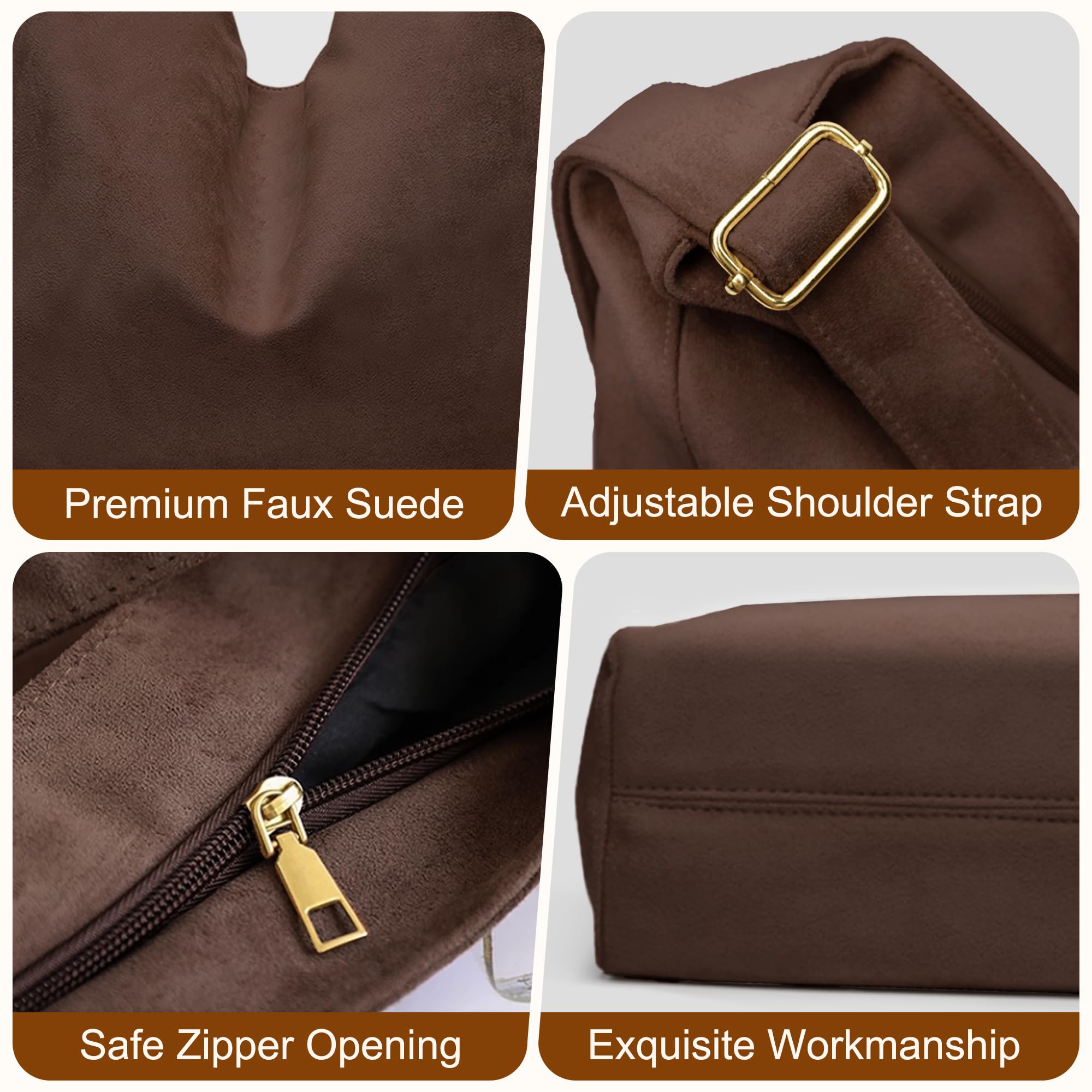 Borsa a Spalla Donna in Suede Finto Borsetta Scamosciata Hobo Tote Pelle Shopper Tracolla Elegante, Retro e Raffinata per Lavoro, Ufficio, Università, Viaggi e Tempo Libero