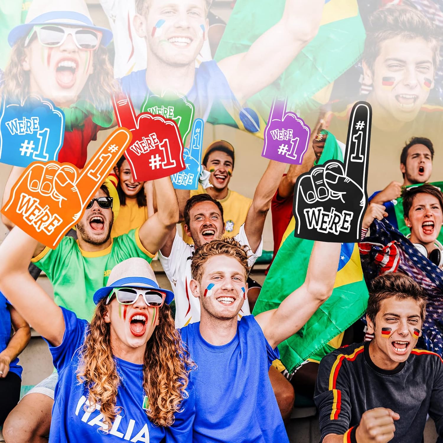 Wettarn 12 Pcs Giant Foam Finger 18 Inch We're Number 1 Universal Foam Hand Bulk for School Items Sports Events Football Games Cheerleading Equipment