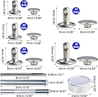 Vista 2 de YORANYO 340 juegos de kit de remaches de cuero de tamaños mixtos, remaches para cuero, remaches de doble tapa, tachuelas para ropa y tela