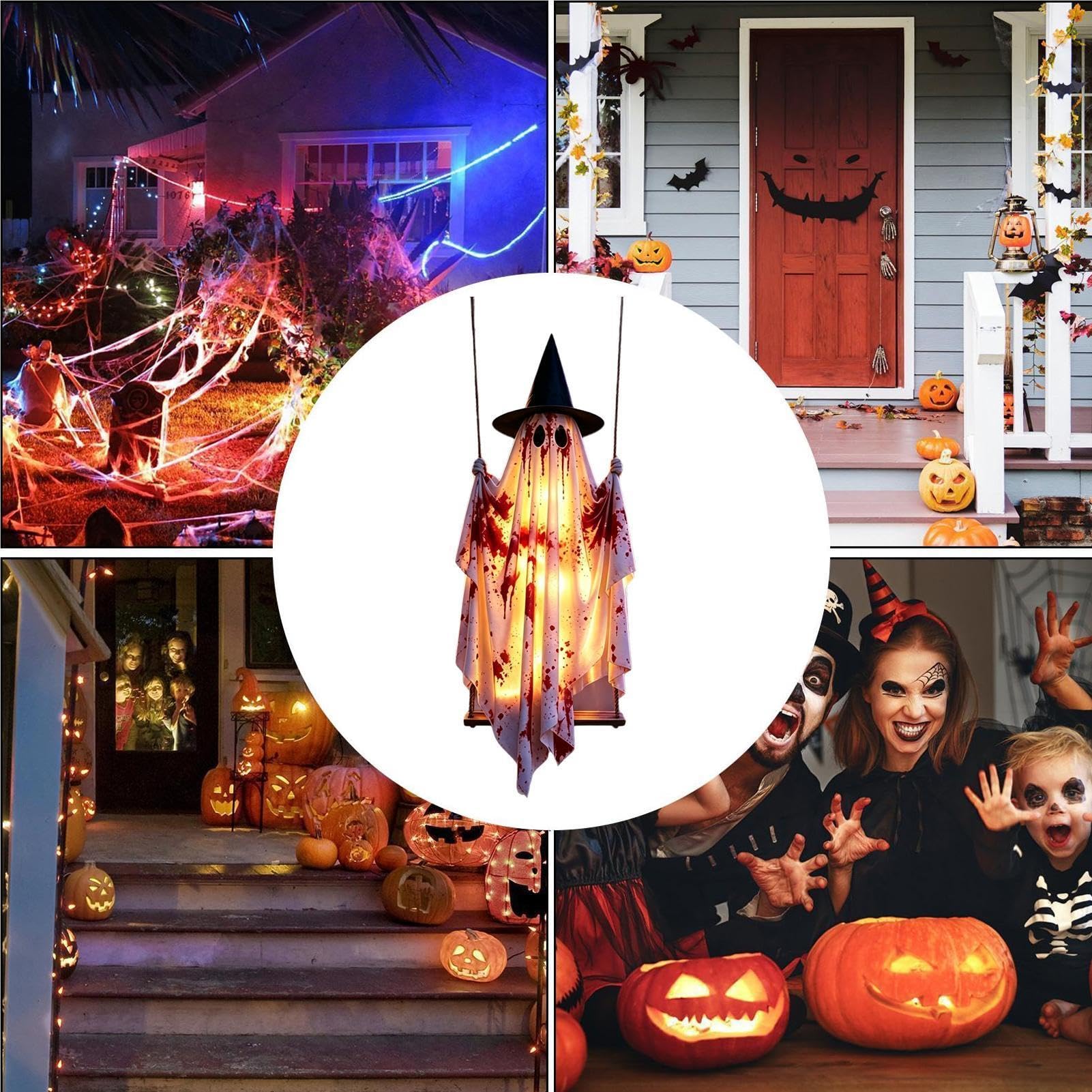 Generico Fantasma Halloween da Esterno Decorazione Luminosa Portico E Prato | Ornamento Fantasma Dondolante Appendibile per Giardino Portico Cortile Patio Ramo d'Albero Grondaia Festa Casa Appartamento