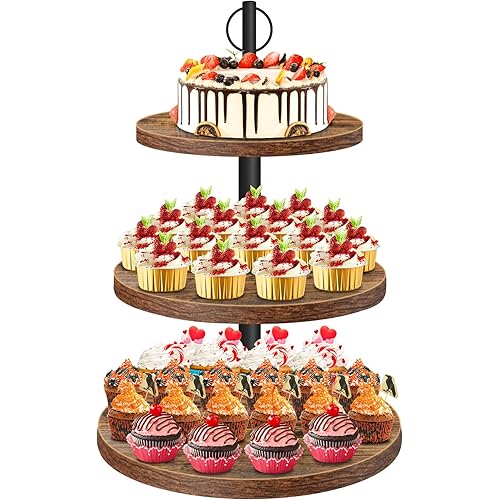 Cupcake Stand, 3 Tier Large Cupcake Stand for 50 Cupcakes Rustic Dessert Table Display Set Wood Cupcake Tower Cake Stand Tiered Tray Stand for Wedding Birthday Baby Shower 1 Pack