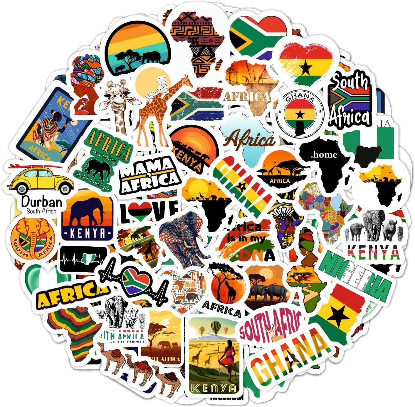 BulbaCraft Africa Stickers for Water Bottle and Laptop - African Party Supplies & Decorations, Waterproof Vinyl Decals, Kenya, Nigeria, Ghana Stickers, Gifts for Women & Men