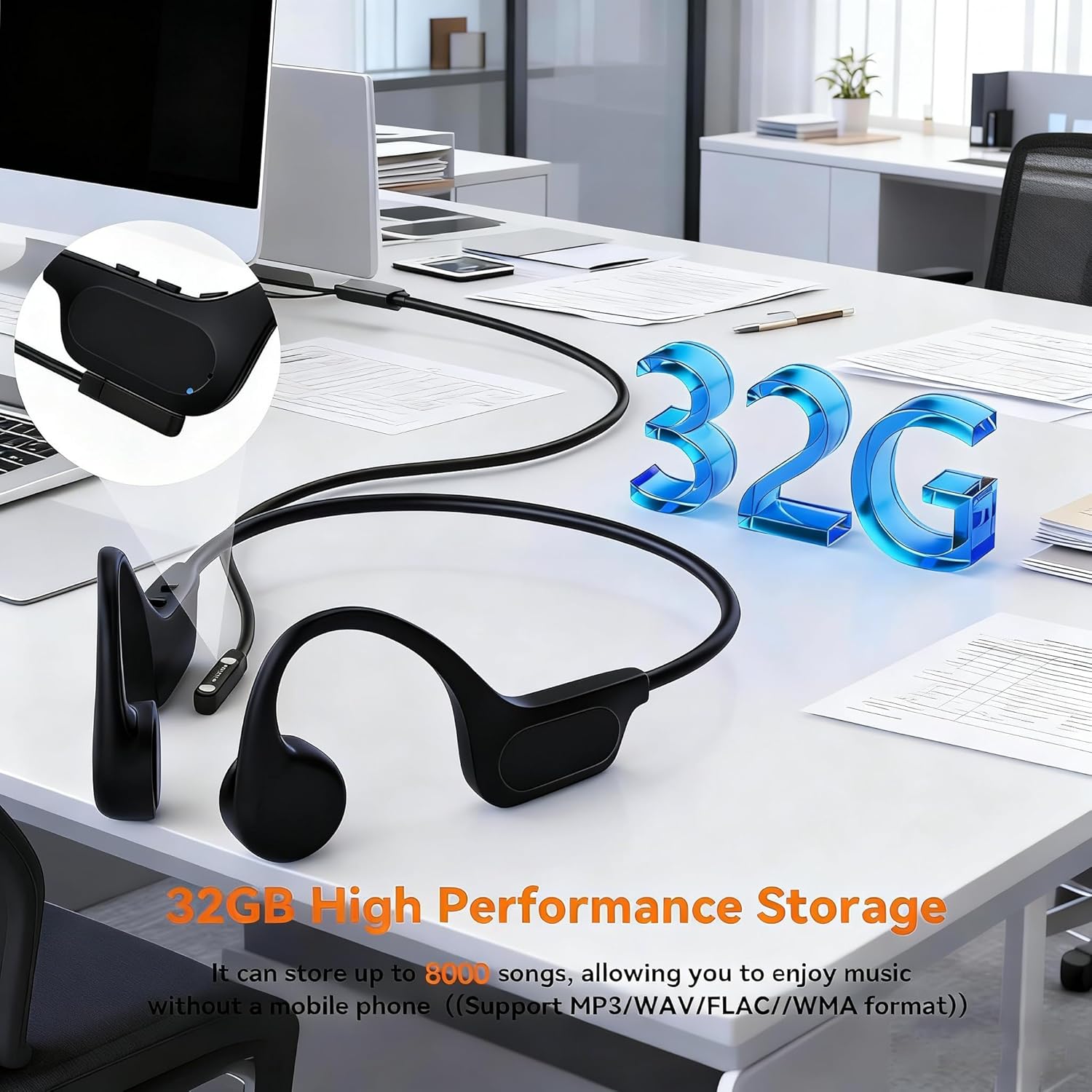 2026 Upgrade Bone Conduction Headphones-SwimBeats, IP68 Waterproof Swimming Headphones| 32GB Storage| BT 6.0| 28g Lightweight| 8H Battery, Open-Ear Headphones for Swimming, Running, Cycling(Black)