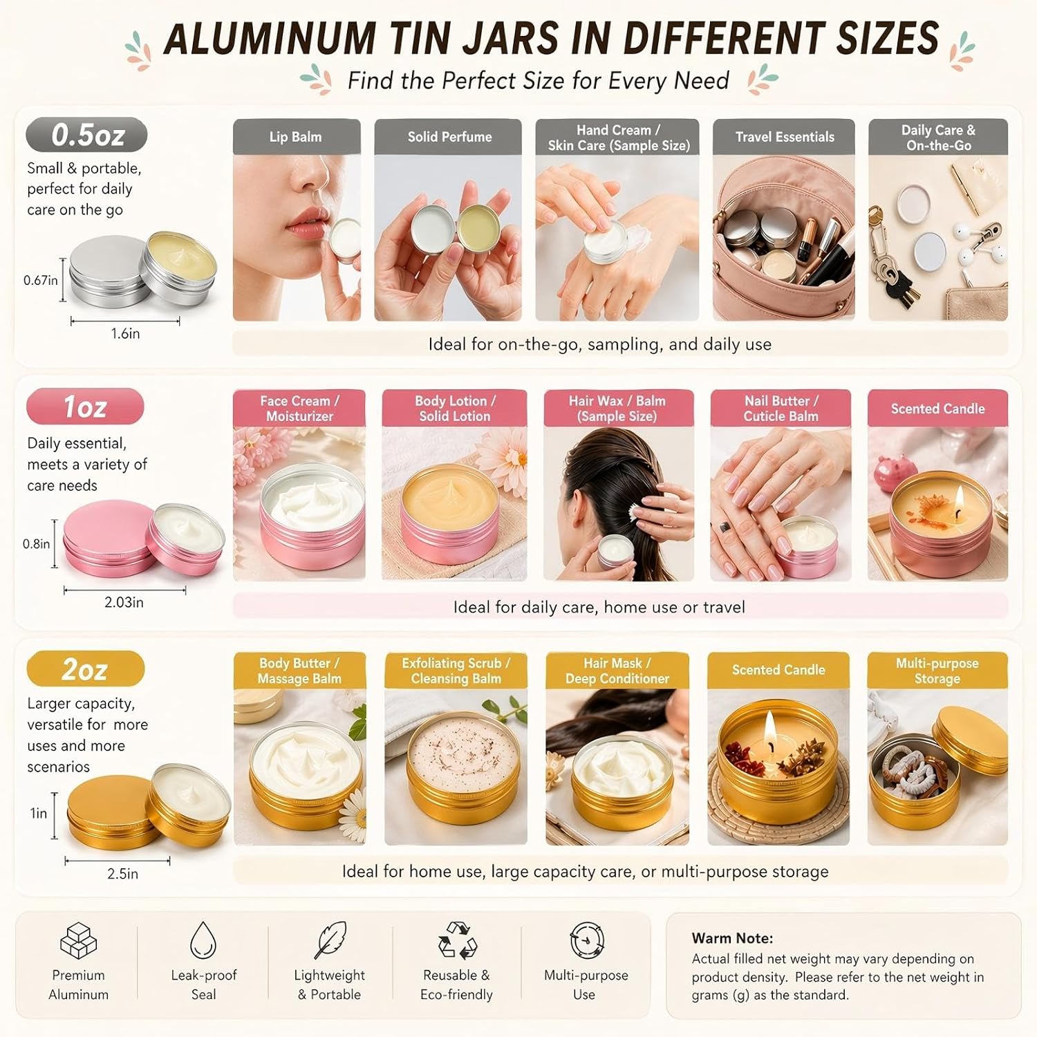 50 Pack White 2 oz Lip Balm Containers Bulk 60 ml Refillable Tins for Salves Aluminum Tin Containers with Lids for Cosmetic Travel Cream Lotion Dispenser Spices DIY Gift Making