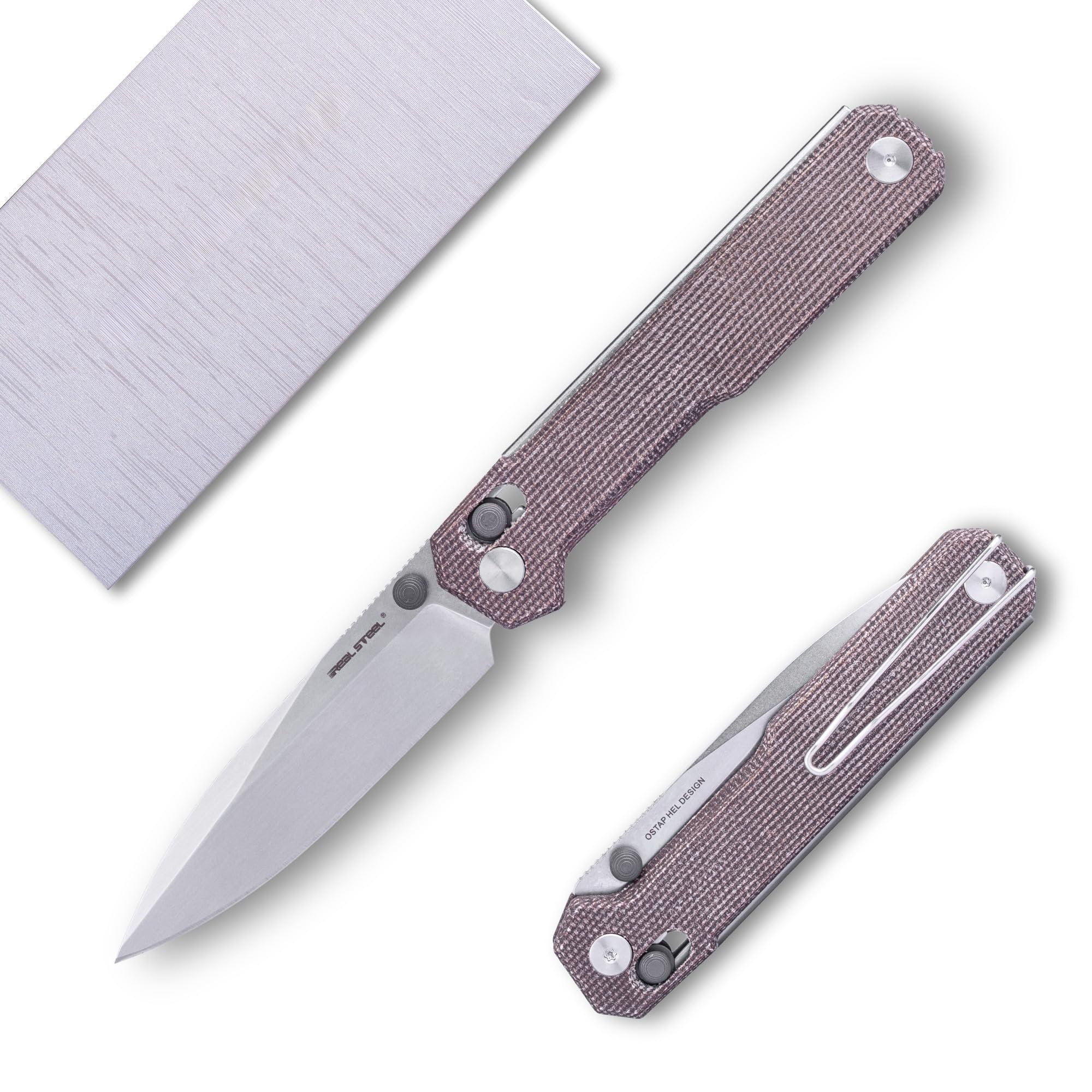 REALSTEELPERIX Pocket Knife, Folding Knife, Crossbar Lock, 3.54" Nitro-V Steel Black PVD/Satin Blade, Thumb Stud, G10/Micarta Handle, 2.88oz, Deep-carry Pocket Clip, EDC Outdoor Indoor, Gifts for Men Women Camping Hiking Climbing Fishing (Stonewashed/Natural Micarta)