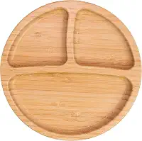 Prato Alimentação Bebê Freso Baby Introdução Alimentar Infantil BLW Bambu Biodegradável Atóxico Antibacteriano Ventosa Divisória, cor Cinza
