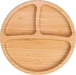 Prato Alimentação Bebê Freso Baby Introdução Alimentar Infantil BLW Bambu Biodegradável Atóxico Antibacteriano Ventosa Divisória, cor Rosa