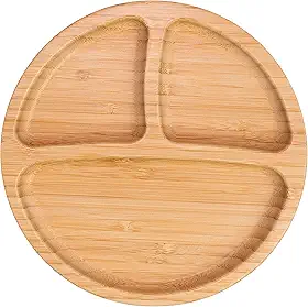 Prato Alimentação Bebê Freso Baby Introdução Alimentar Infantil BLW Bambu Biodegradável Atóxico Antibacteriano Ventosa Divisória, cor Cinza