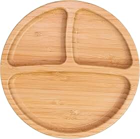 Prato Alimentação Bebê Freso Baby Introdução Alimentar Infantil BLW Bambu Biodegradável Atóxico Antibacteriano Ventosa Divisória, cor Cinza