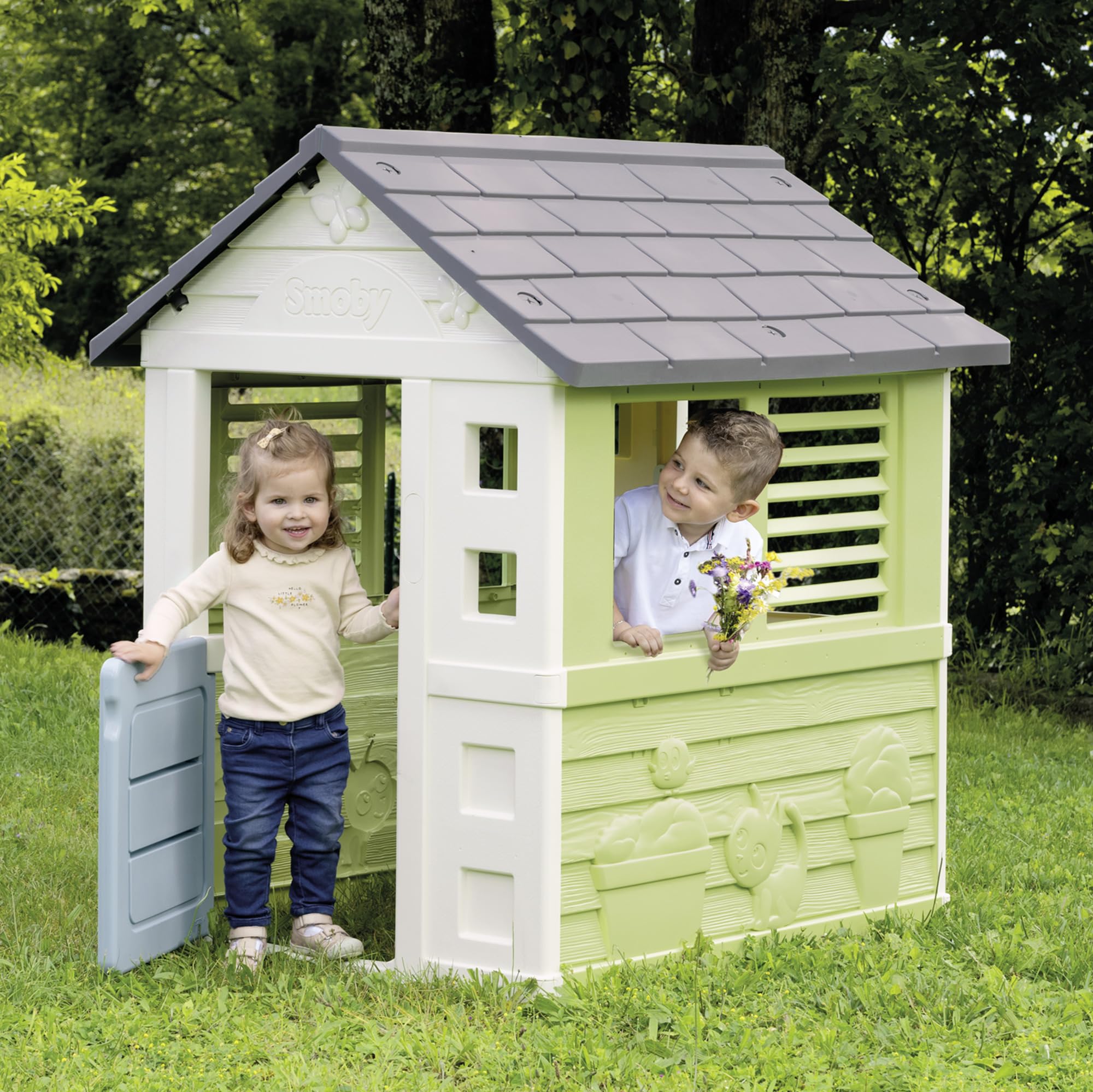 Smoby Life - Casa Bella - Design Moderno - Cancello, Finestre con Persiane - Materiale Riciclato - Dai 2 Anni - Prodotto in Francia