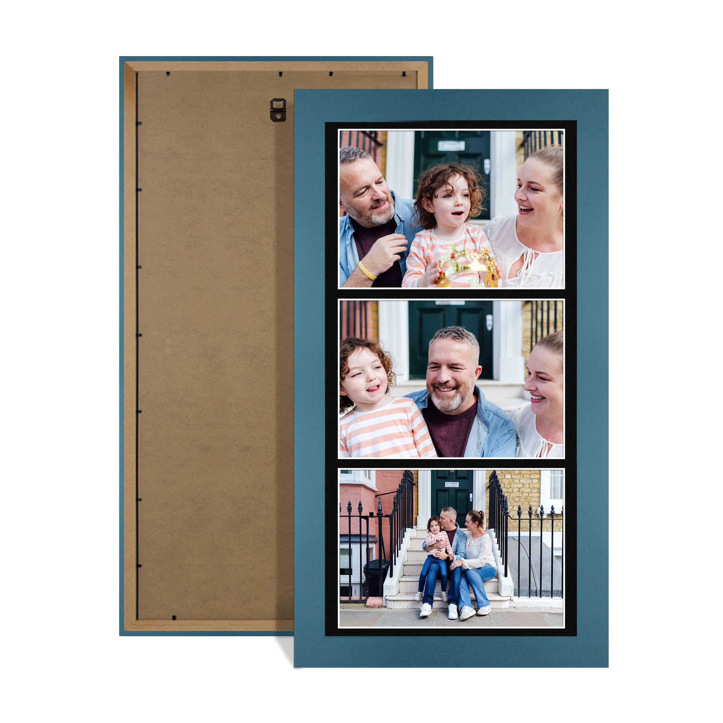 Alison Kingsgate Navy Blue 16x8 Photo frames for multiple pictures-3 Apertures Collage Frame with Black Mount - Holds (3x) 7x5 Photos - Engineered Wood & Perspex