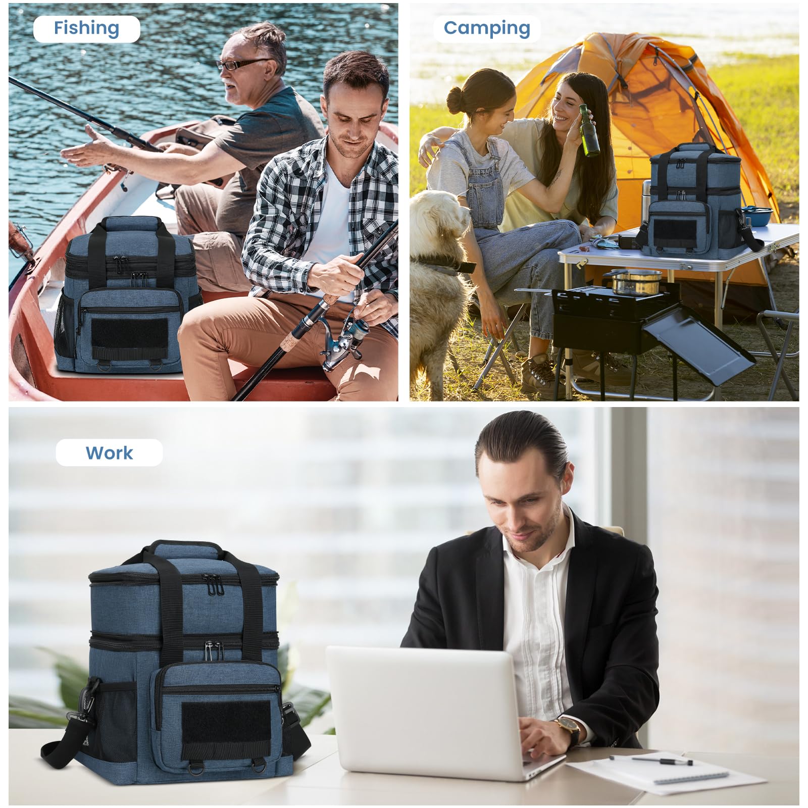 Borsa termica per il pranzo da uomo, grande, isolata ed espandibile, a prova di perdite, per lavoro, campeggio, spiaggia, turni, picnic all'aperto, volo, resistente, per adulti (16 l, blu)