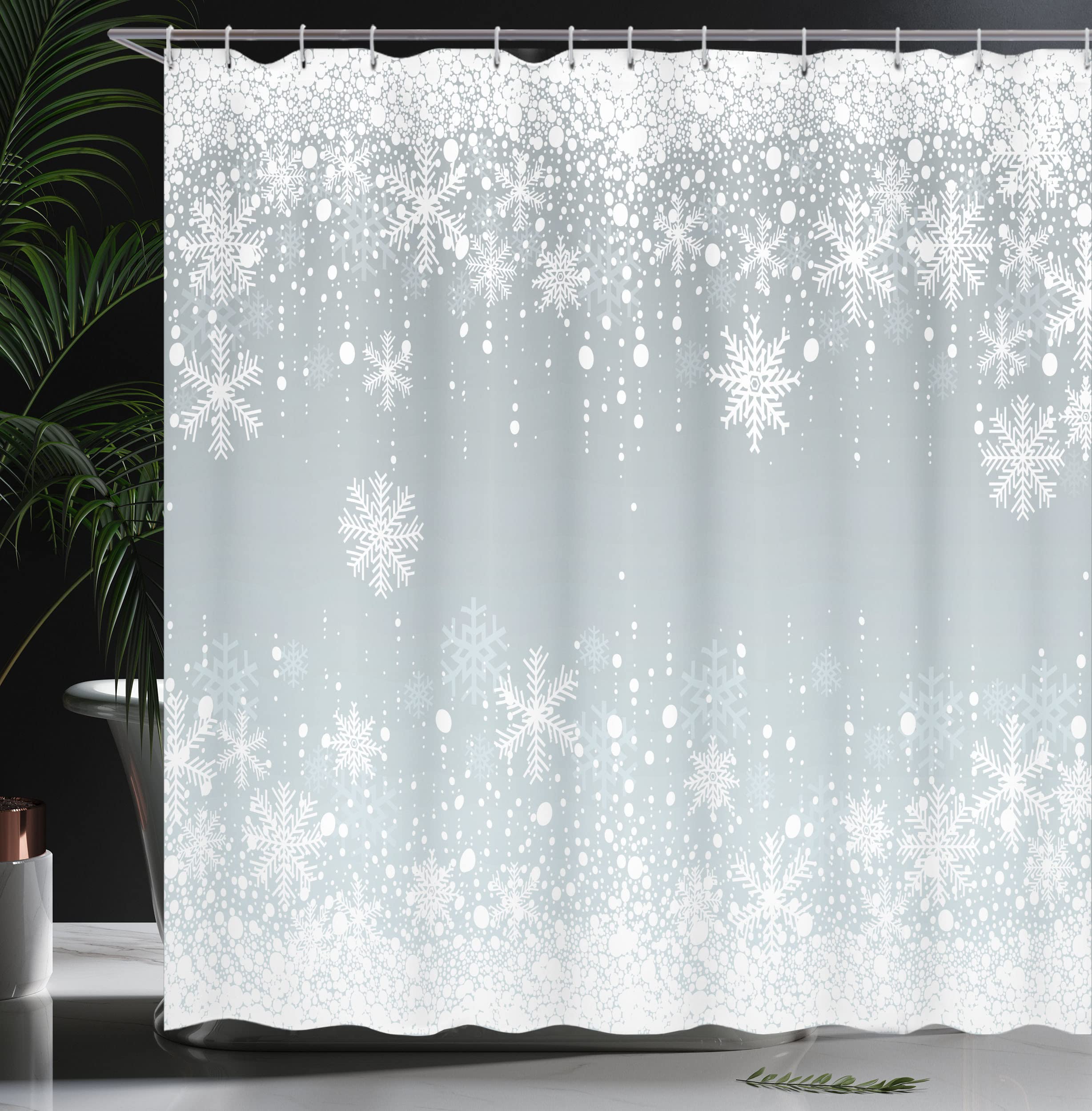 Schneeflocken-Duschvorhang Set – Weihnachts- & Winterdesign, 180x180 Cm, Mit Haken, Rot/grau/grün
