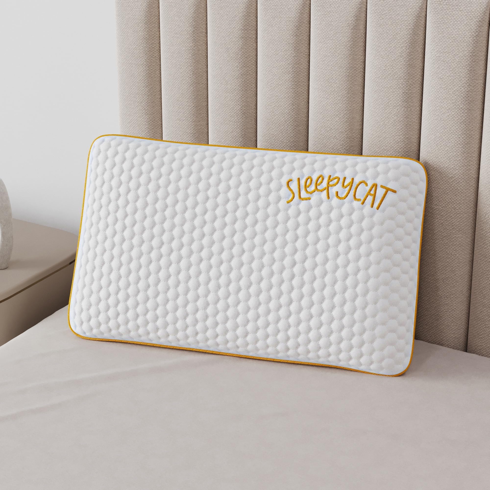 SleepyCat Orthopaedic Memory Foam Pillow for Better Shoulder and Neck Support, Set of 2 (Standard Size, 25x16 inches, White, Bamboo Fabric)