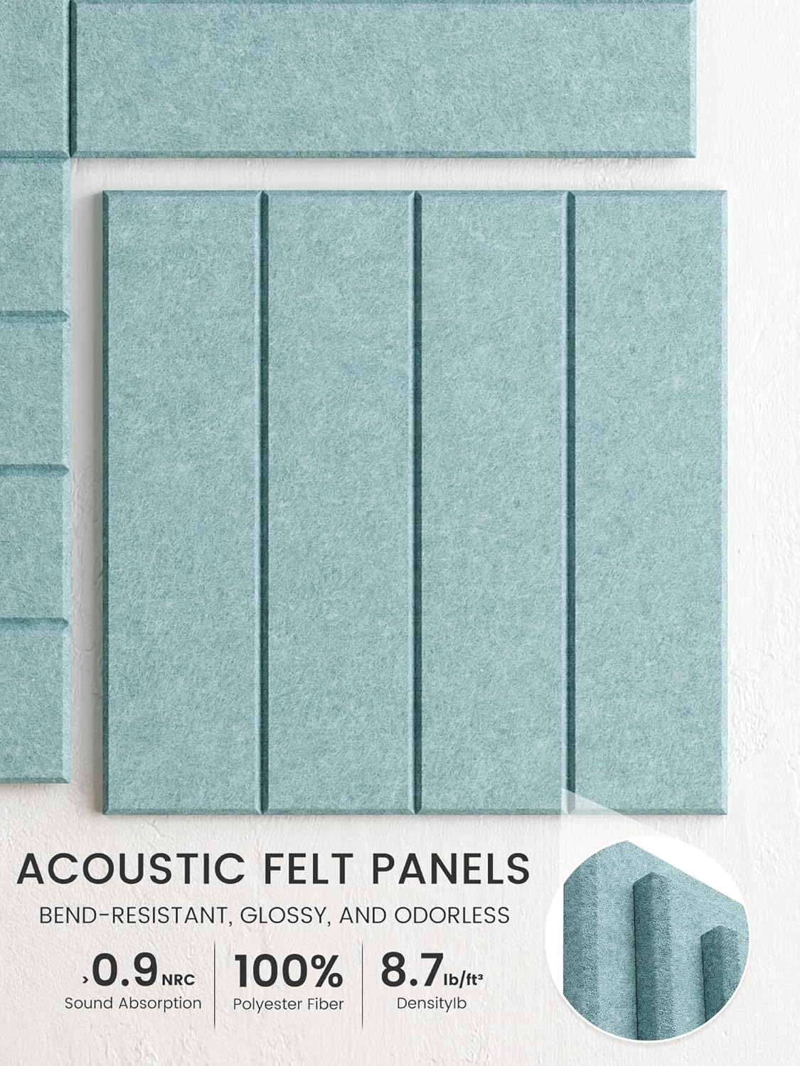 Bumusty Large Cork Board Alternative-48 x 36" Felt Bulletin Board Tiles, with 30 Pushpins, 70 Adhesive Tabs, 12-Pack Slat Wall Paneling, Cork Boards for Office Push Pin Board Felt Board-Aqua Blue