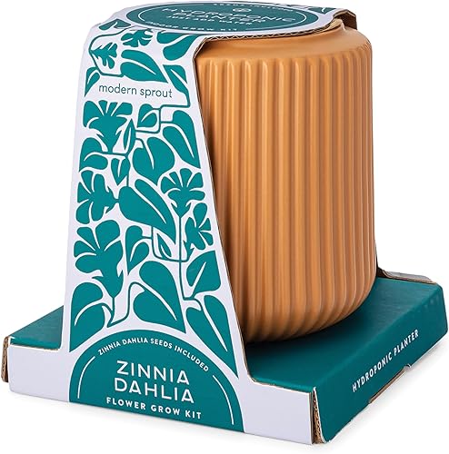 Modern Sprout Kit de cultivo de flores de cerámica, jardín interior, conjunto de inicio de semillas, hidropónico (Zinnia Dahlia)