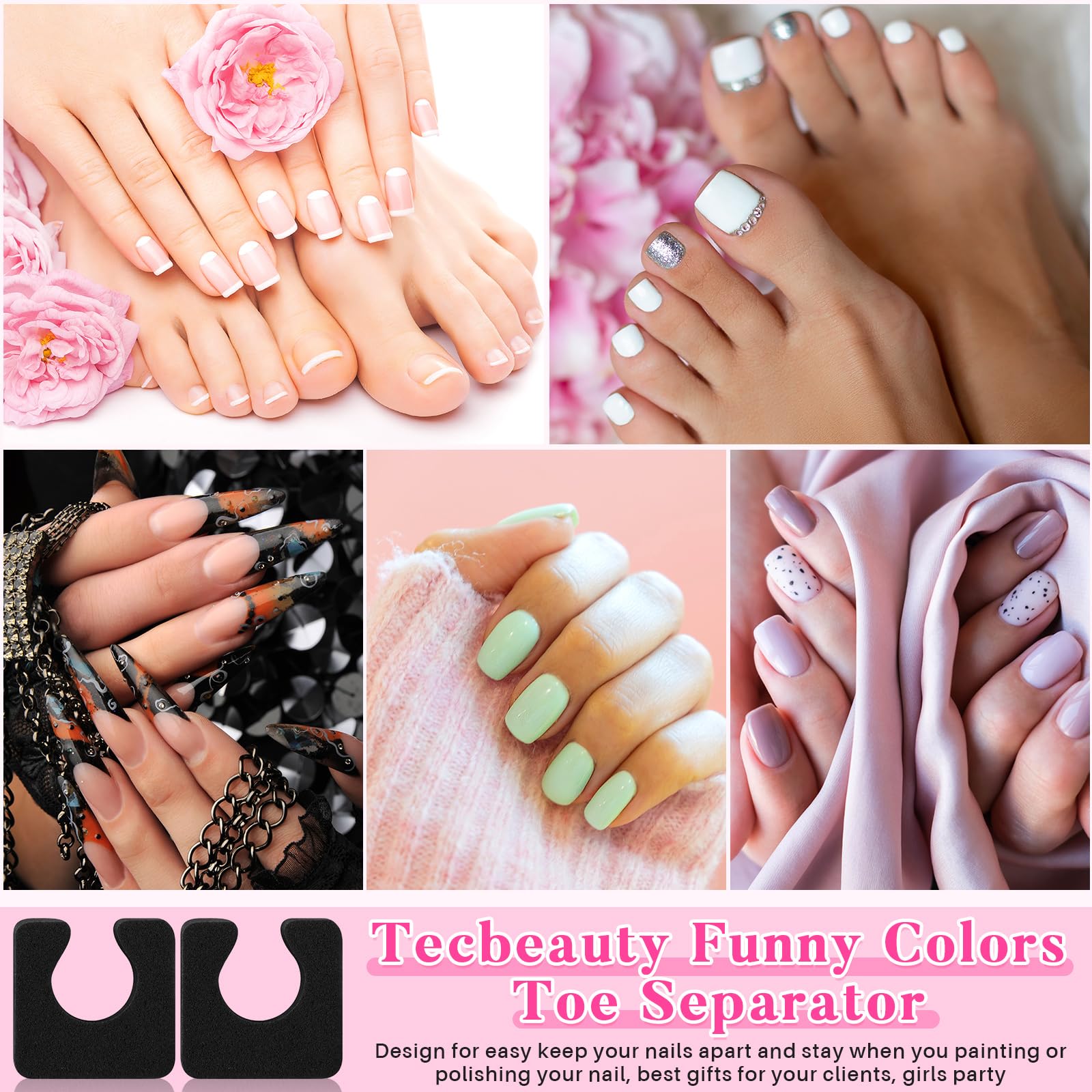 Mumufy Indywidualne separatory palców do pedicure, miękka pianka, podkładki dystansowe, wygodne przekładki na palce, pedicure, dla kobiet, mężczyzn, dziewcząt, manicure, stopy, lakier do paznokci,