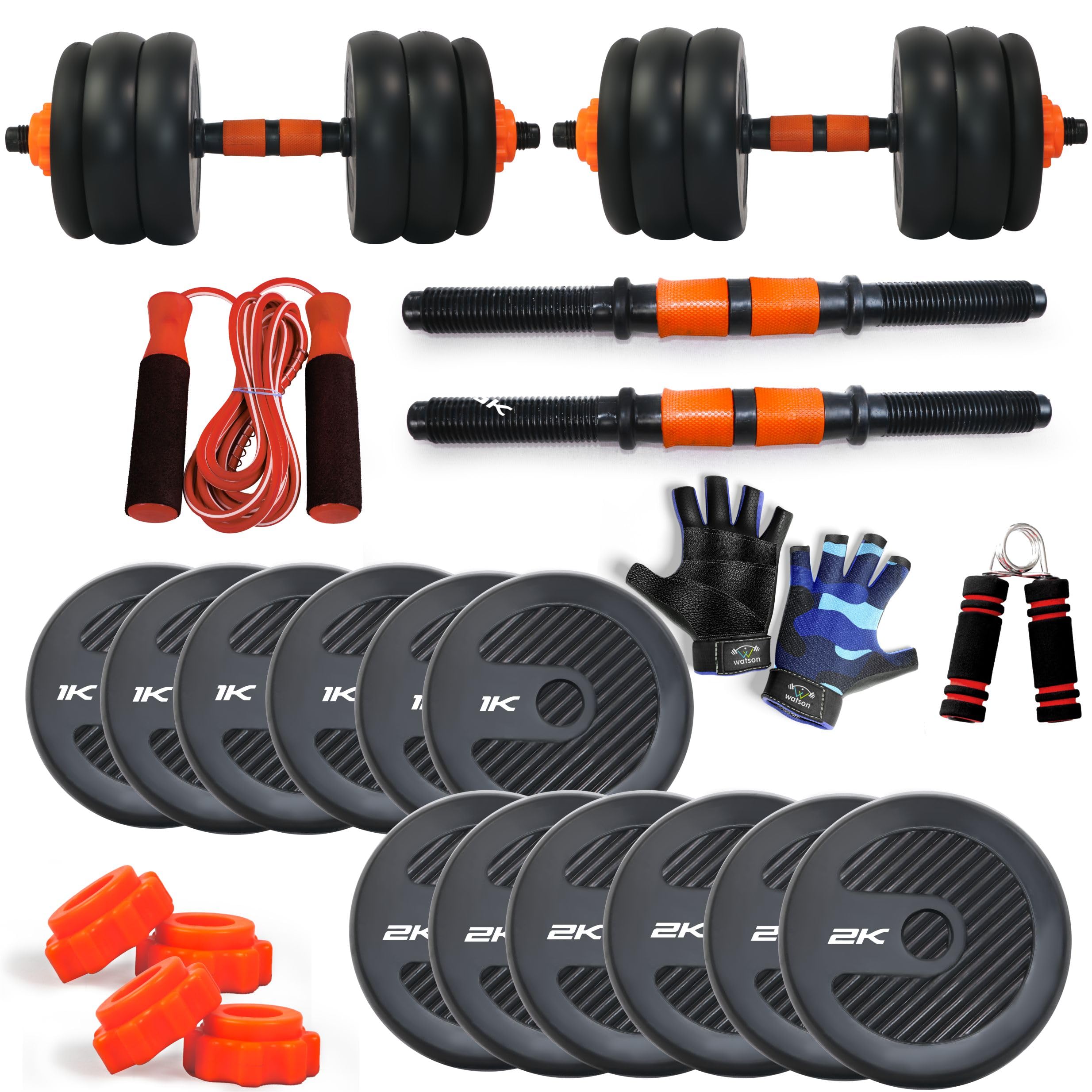WATSON Premium Rubber Dumbbell Set For Men & Women Fitness, Dumbbell Set With 18Kg (1Kgx6, 2Kgx6) Rubber Weight Plates, Hard PVC 17" Dumbbell Rods, Foam Gripper, Skipping Rope & Gym Gloves (B0CL3KLTMS) Amazon Price History, Amazon Price Tracker